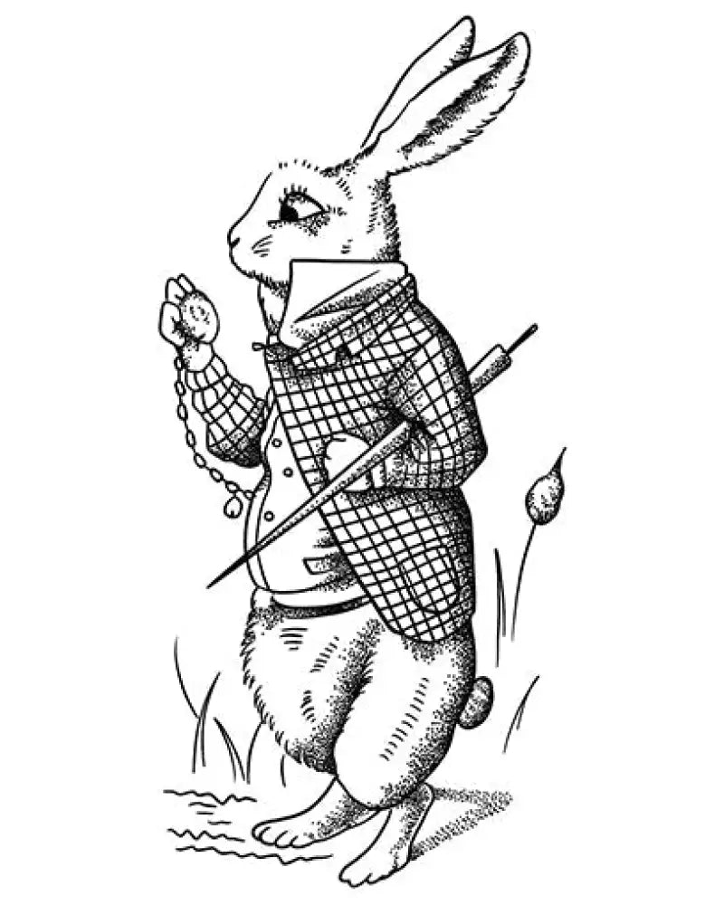 Rabbit Gentleman small tattoo sticker of white rabbit in plaid jacket with watch and cane