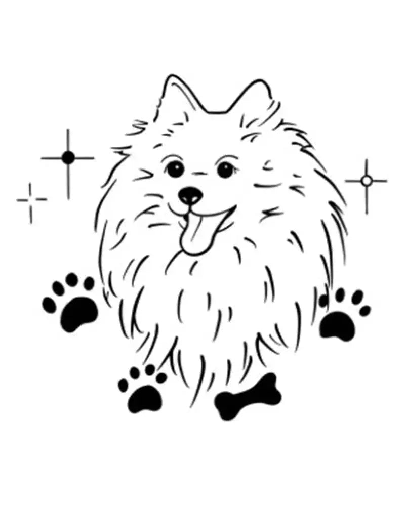 Fluffy Pomeranian with paw prints and bone in Samoyed’s Smile tattoo sticker design