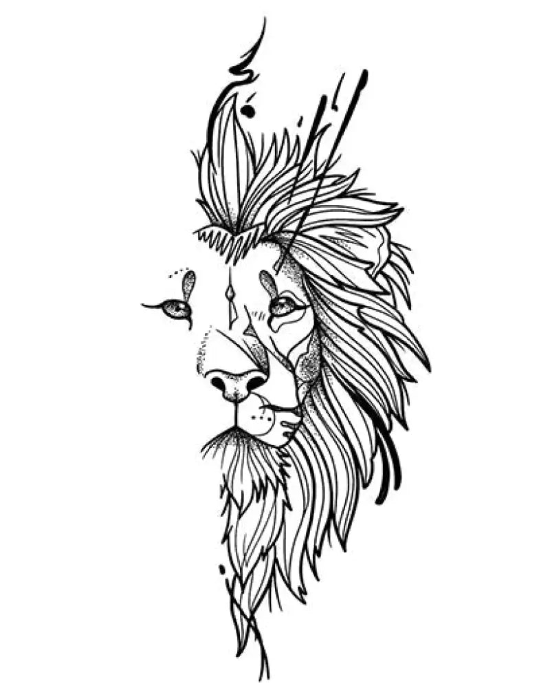 Black and white line art lions face with mane, small tattoo design