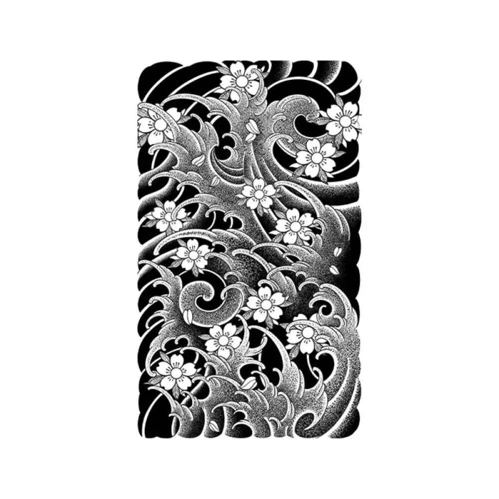 Ukiyo-e Waves & Flowers Japanese Irezumi Waves Tattoo Sticker Design