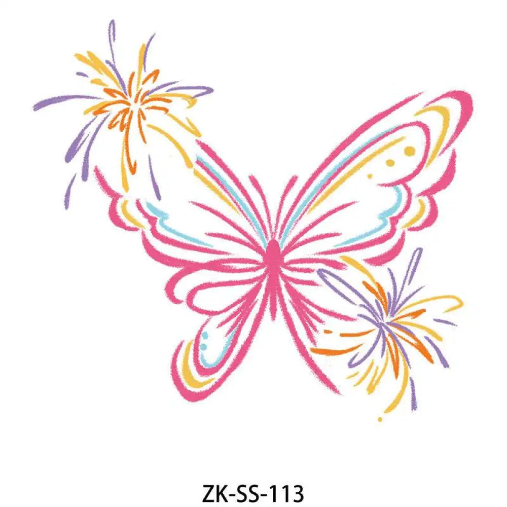 Apricot Floral tattoo sticker with colorful butterfly and fireworks accents for real reviews