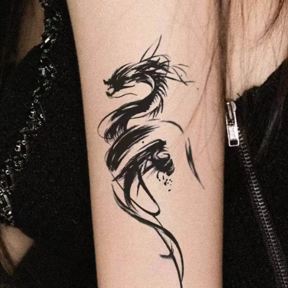 Black dragon tattoo sticker with advanced hand-drawn design on arm
