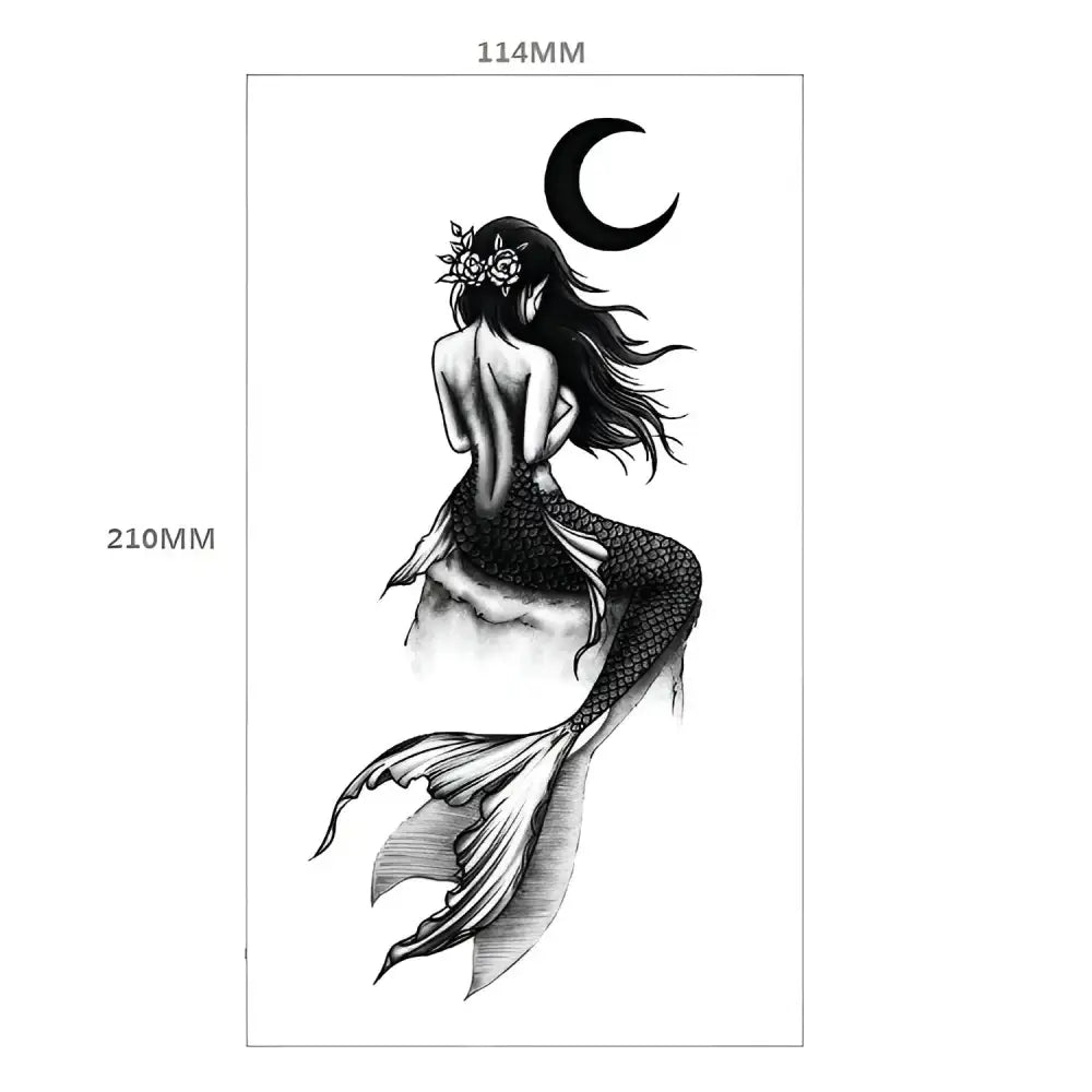 Black and white mermaid temporary tattoo from Blooming Rose Temporary Tattoo collection