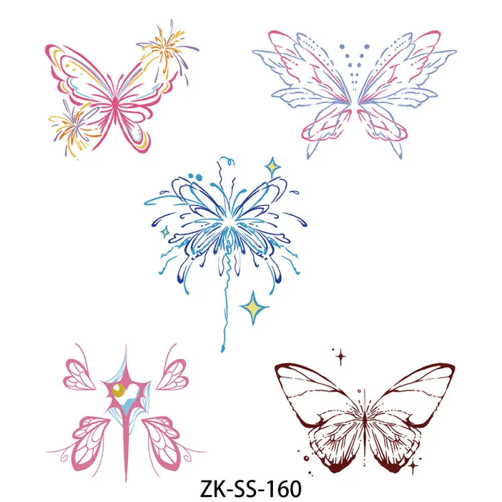 Temporary tattoo sticker set featuring butterfly pattern and firework designs for skin art