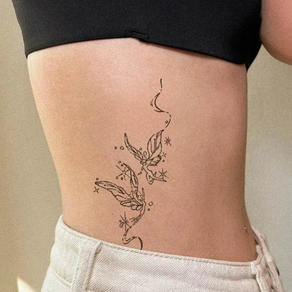 Fairy tattoo sticker with sparkling accents featuring butterfly spirit and advanced hand-drawn design