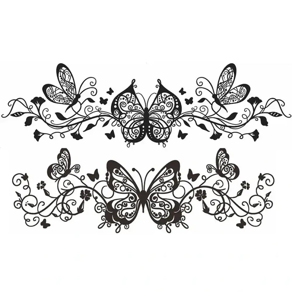 Two intricate butterfly vine border designs for small tattoo stickers