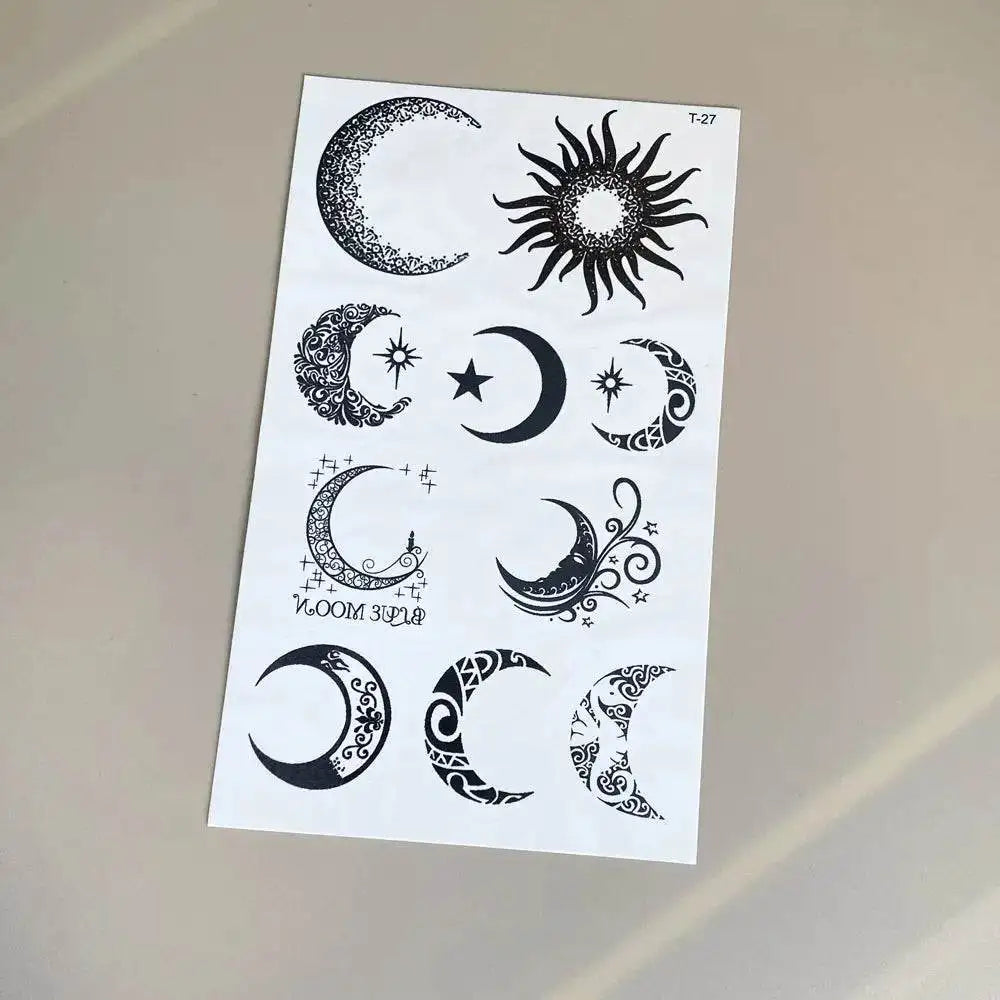 Black crescent moon and sun temporary tattoo sticker sheet from Moon’s Kiss 4x5cm with real reviews