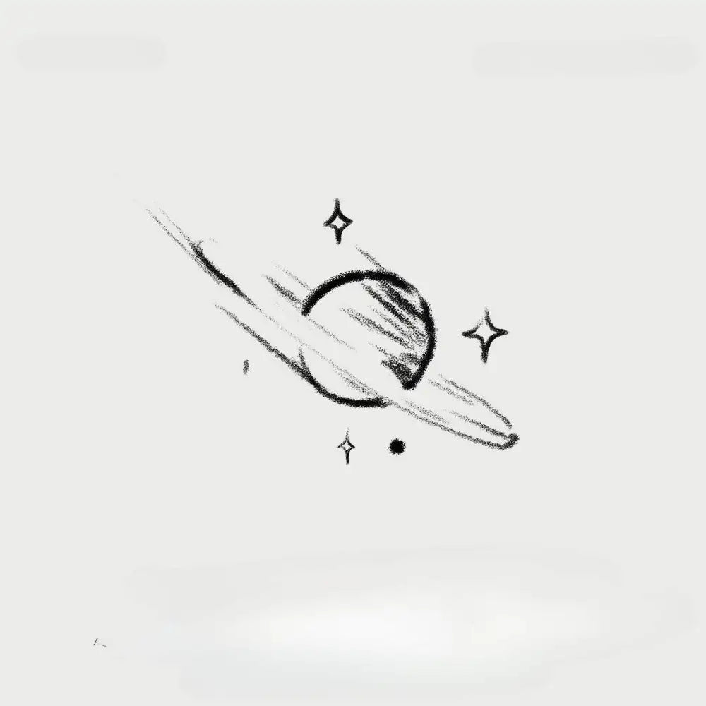 Semi-permanent planet tattoo sticker featuring a stylized ringed planet with stars