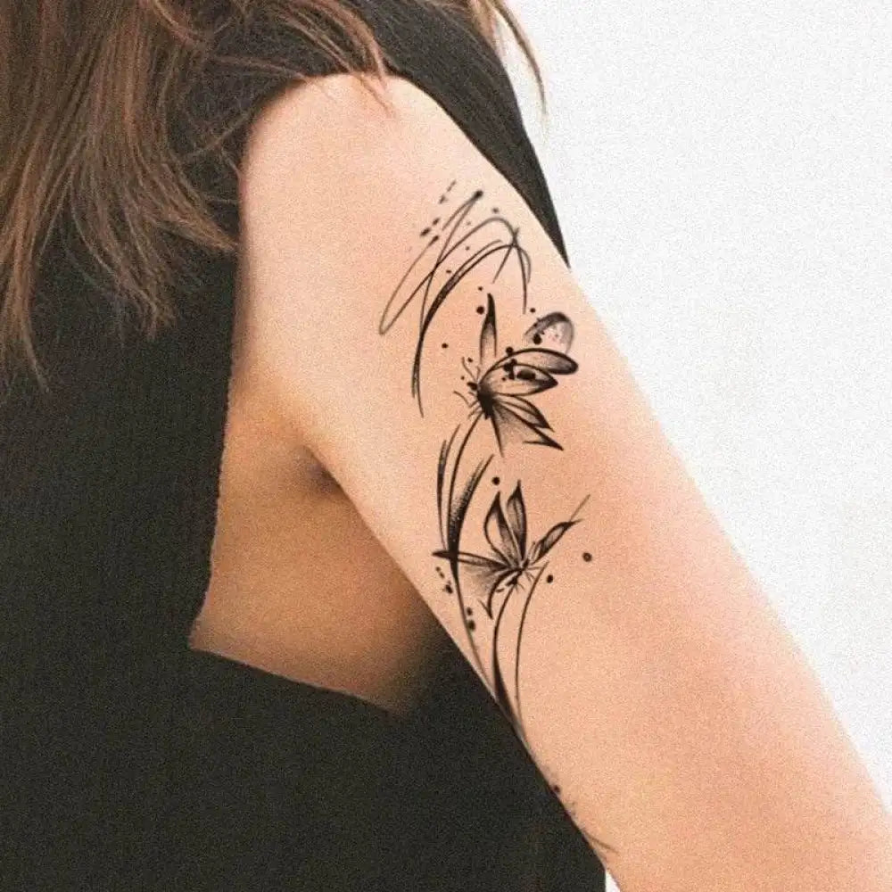 Small colorful butterflies tattoo sticker on arm, 15 x 6cm design