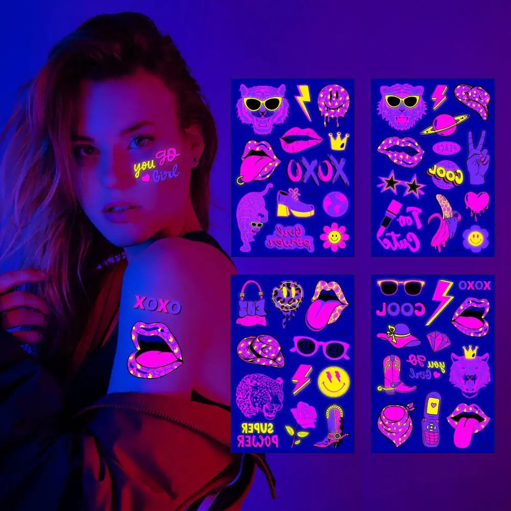 Dark Graffiti GL fluorescent temporary tattoos with pop-culture designs