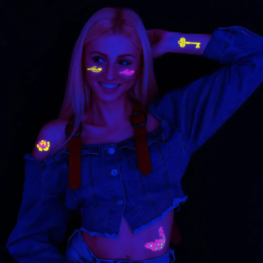 Young woman with Dark Graffiti GZ fluorescent temporary tattoos