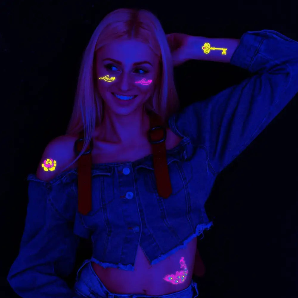 Young woman with Dark Graffiti GZ fluorescent temporary tattoos