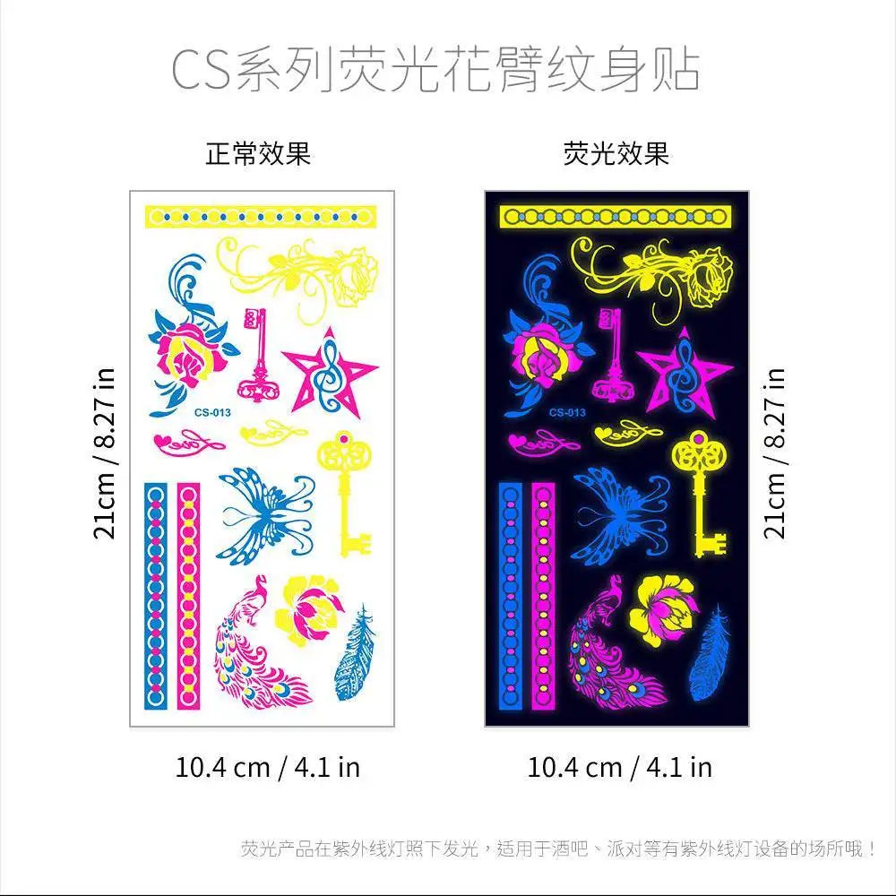Dark Graffiti GZ - Fluorescent neon floral temporary tattoos sheet
