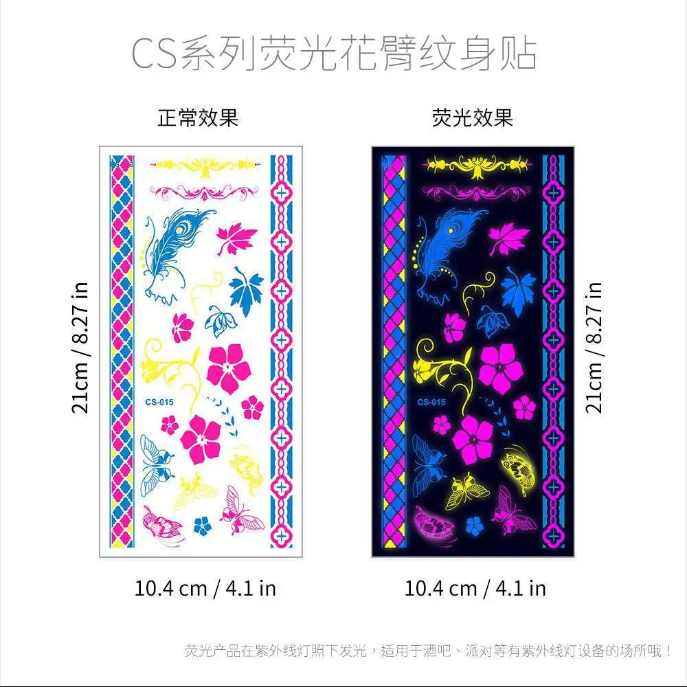 Dark Graffiti GZ fluorescent small temporary tattoos with vibrant UV designs