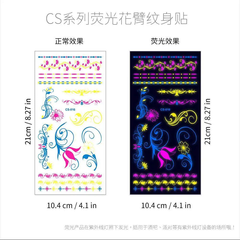 Dark Graffiti GZ fluorescent neon floral temporary tattoos sheet