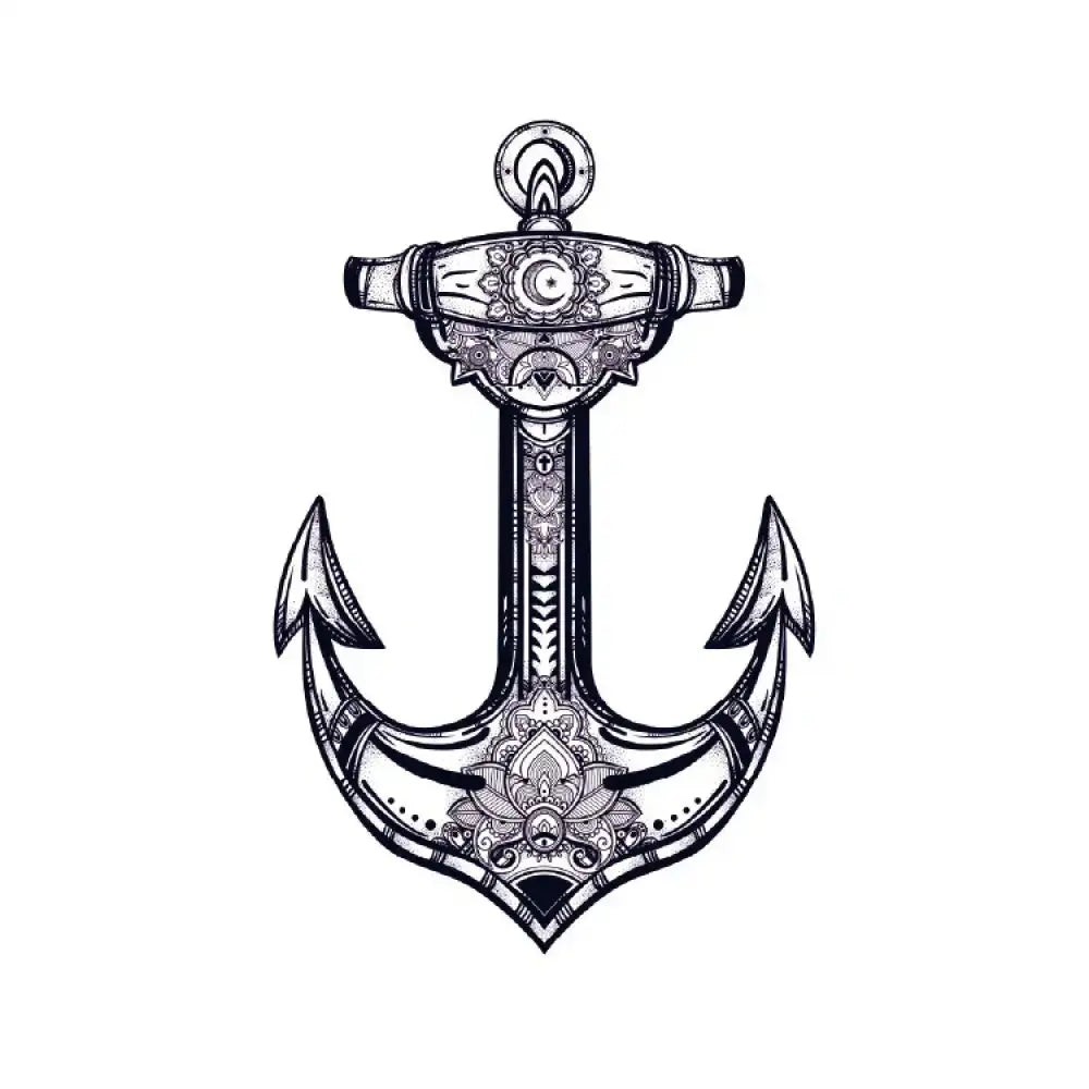 Delicate anchor tattoo sticker with intricate mandala patterns
