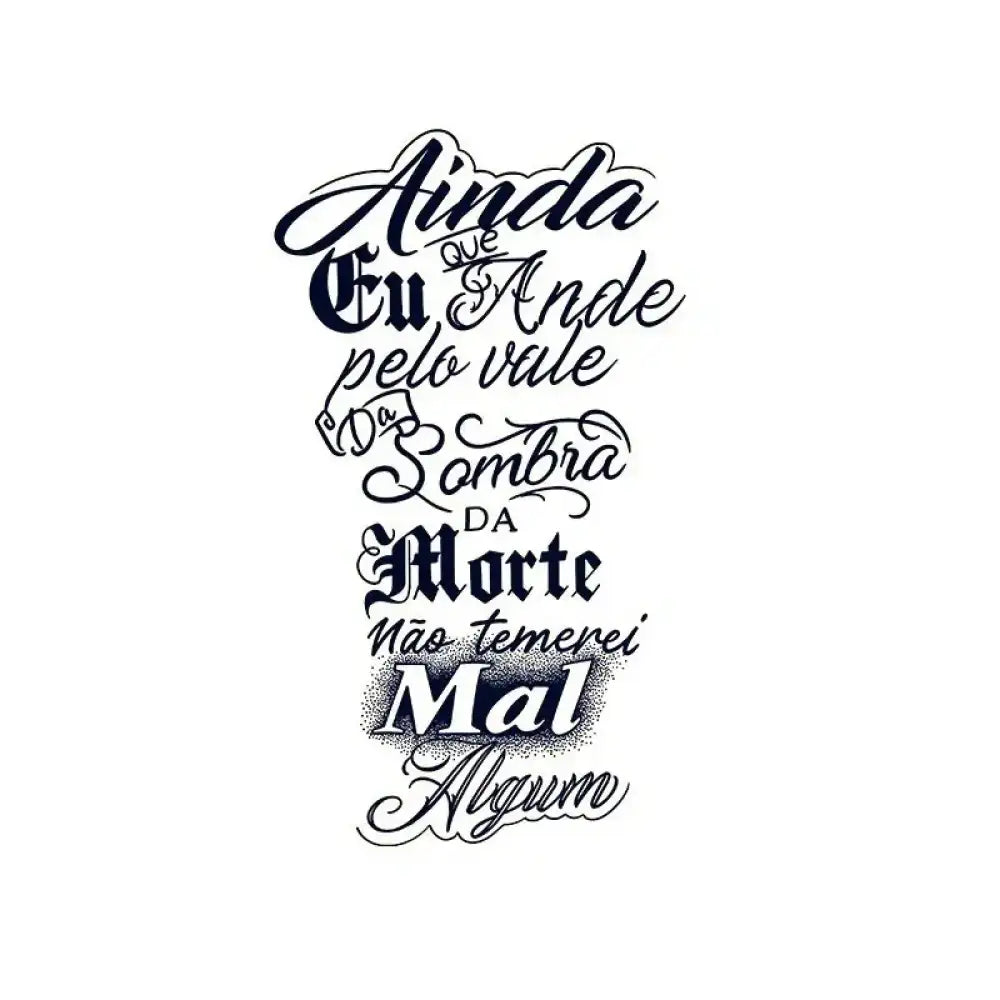 Black and white decorative text art tattoo sticker with Fear No Evil design for small tattoos