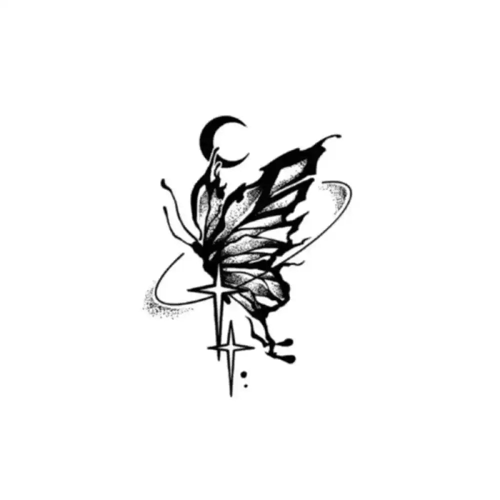 Black and white half-butterfly tattoo sticker with crescent moon stars for Flower Dance real reviews