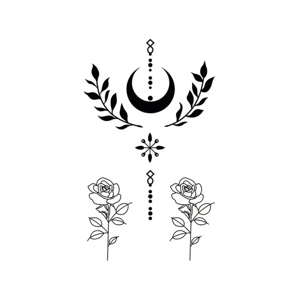 Flower Totem black and white crescent moon floral geometric small tattoo sticker