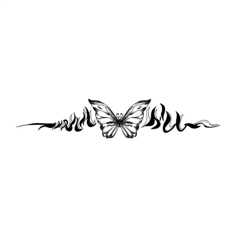 Black and white tribal-style horizontal butterfly tattoo sticker for small tattoos 15x18cm