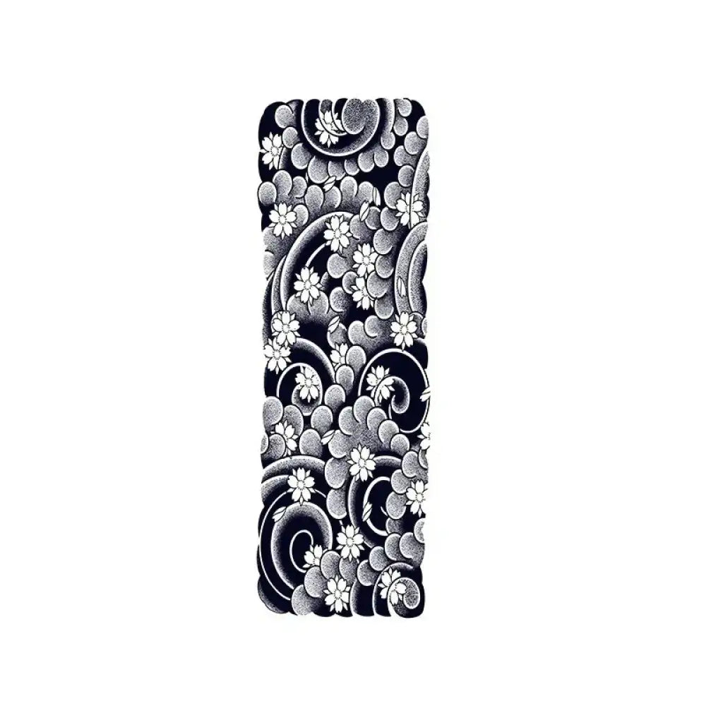 Japanese Sakura black and white tattoo sticker sleeve with cherry blossoms