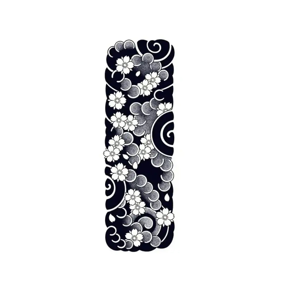 Japanese Sakura Tattoo Sticker: Small Sleeve with Blossoms and Clouds