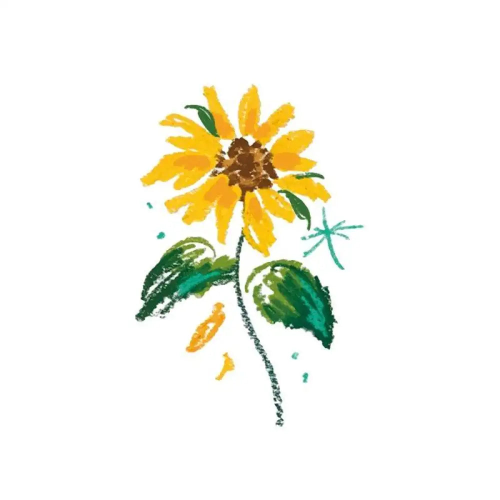 Vibrant childlike crayon sunflower drawing on Sunflower 5*8cm tattoo sticker with sun blooms