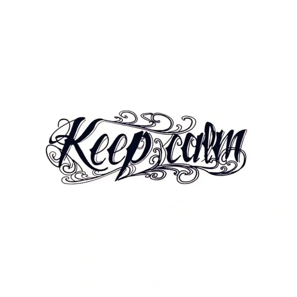Keep Calm 2 black calligraphy tattoo sticker with swirls