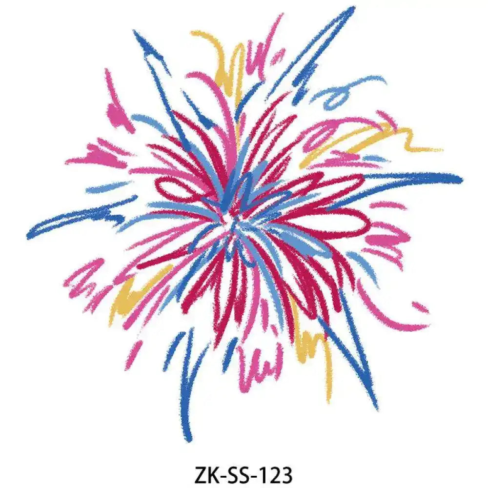 Colorful firework design tattoo sticker in lilac floral style, small tattoo 6.0x6.5cm