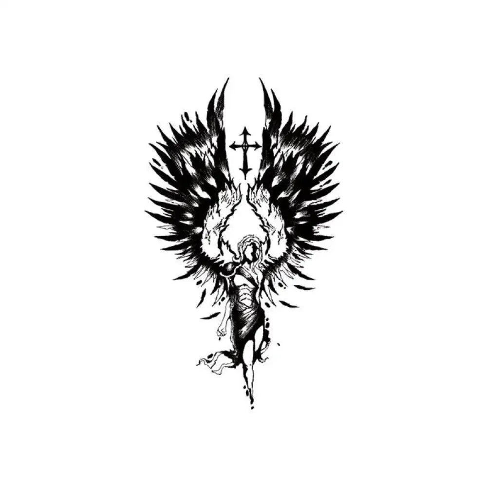 Lily 15x18cm tattoo sticker featuring a stylized winged figure with cross design