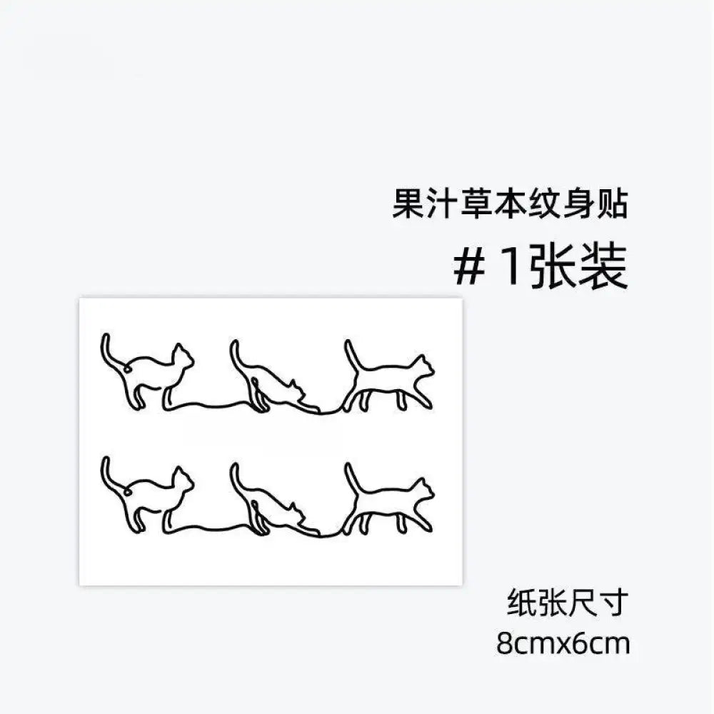 Line Cat juice herbal tattoo sticker with six continuous-line cat illustrations