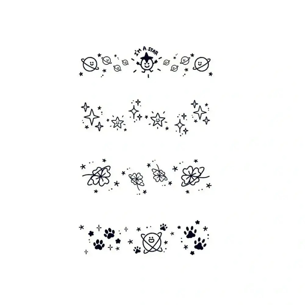 Decorative line borders sheet with celestial, botanical, and animal-themed tattoo designs