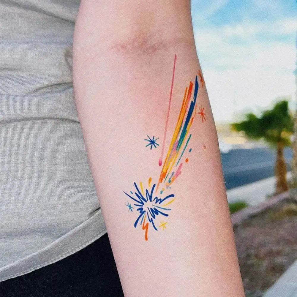 Colorful abstract fireworks tattoo sticker Skyfire Comet 3.6*9.6cm real reviews