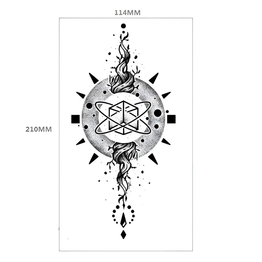 Black and white celestial tree geometric design temporary tattoo from Majestic Rose Temporary Tattoo collection