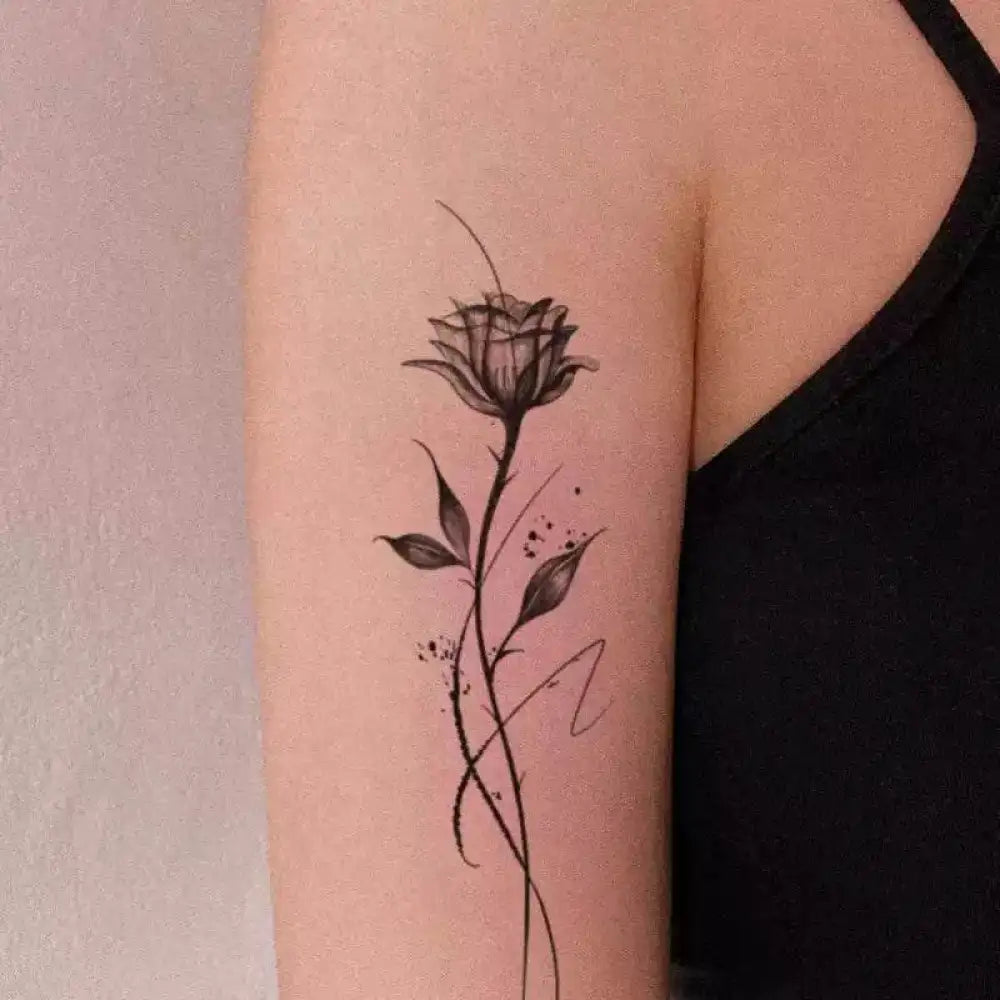 Monochrome rose small tattoo sticker on arm, May bells design
