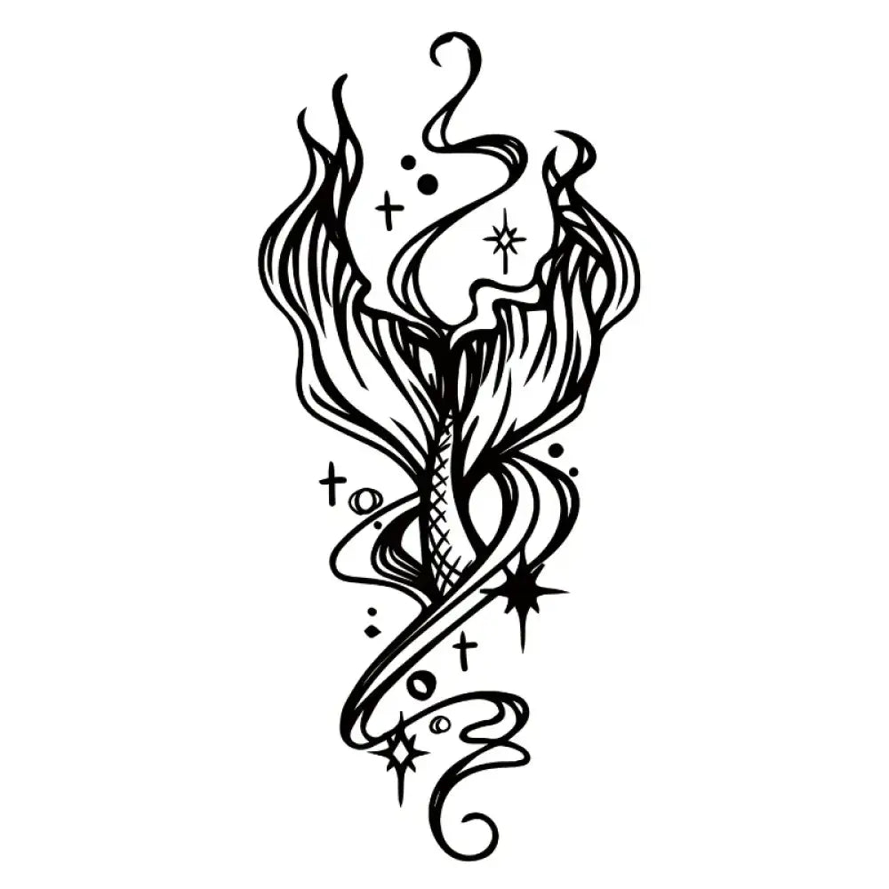 Stylized black and white Tarry Mermaid Tail tattoo sticker with flowing fins