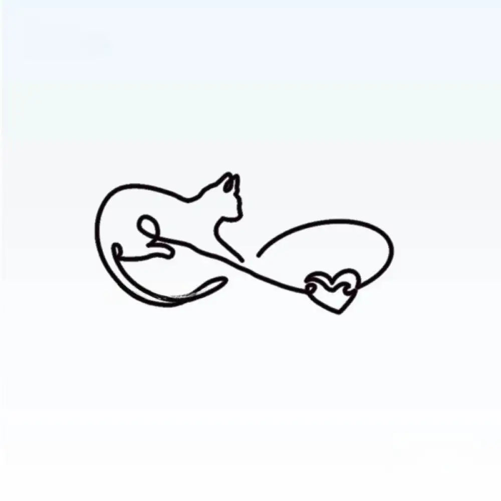 Minimalist Möbius Cat line art tattoo sticker with infinity heart