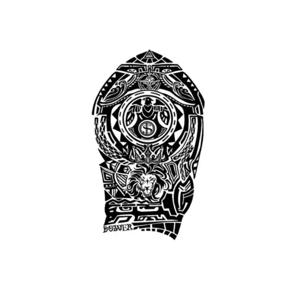 Tribal lion temporary tattoo sticker with black and white lion head and dollar sign