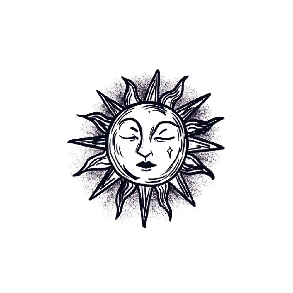 Mr. Sun black and white serene sun face tattoo sticker design
