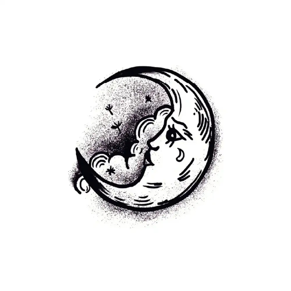 Ms. Moon crescent moon face with tears tattoo sticker design