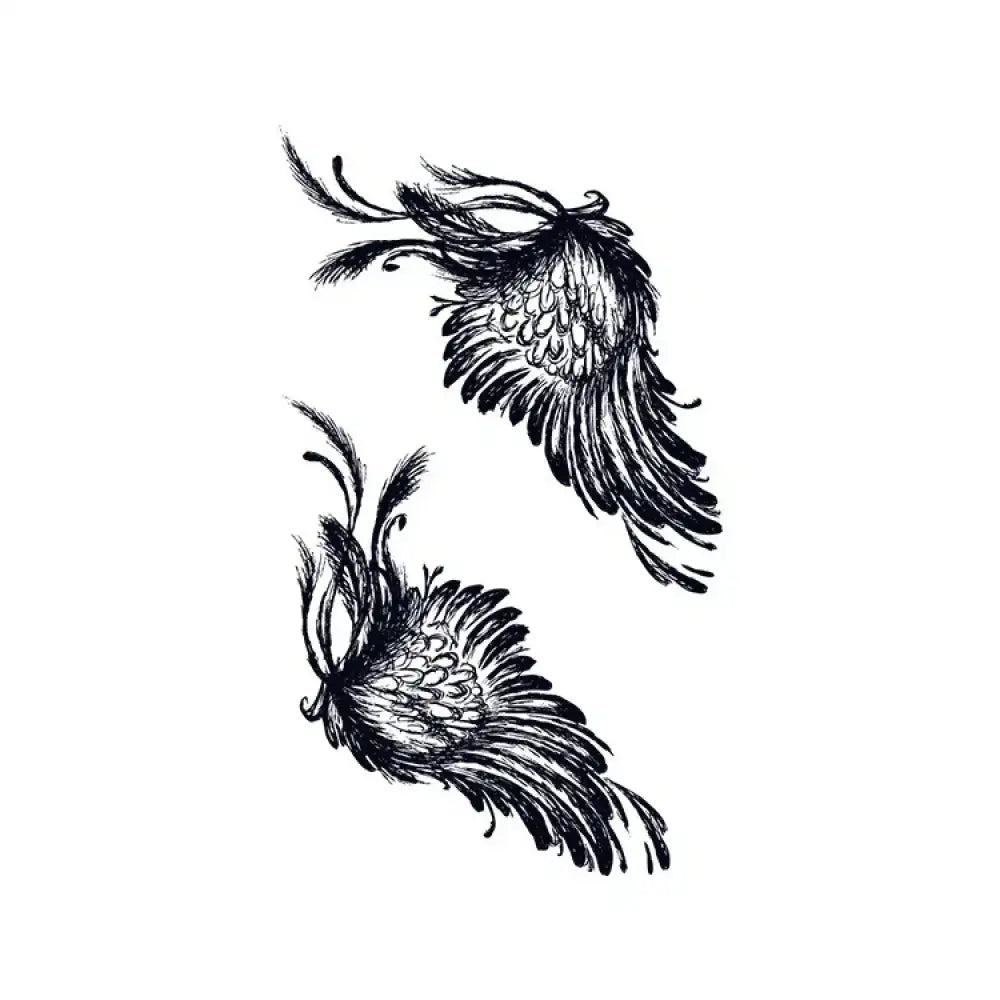 Stylized black and white peacock wings tattoo sticker design