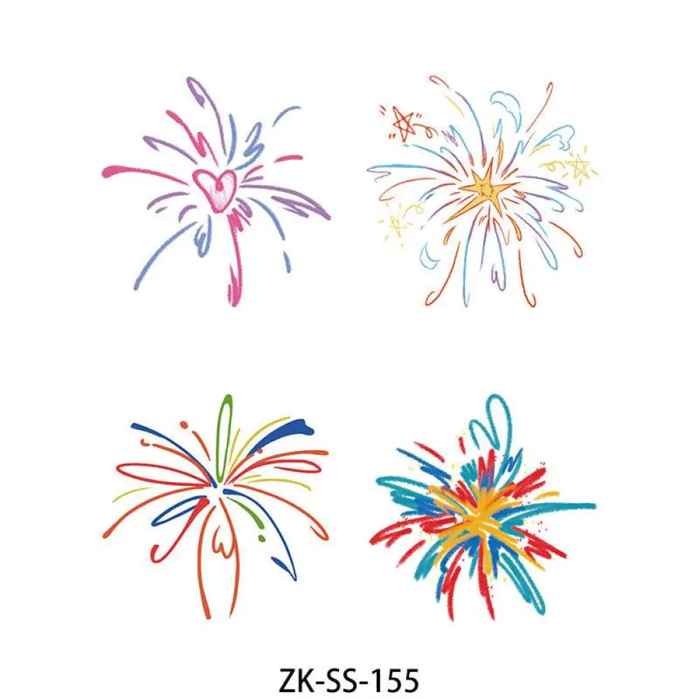 Periwinkle floral tattoo sticker with colorful firework designs for small tattoos