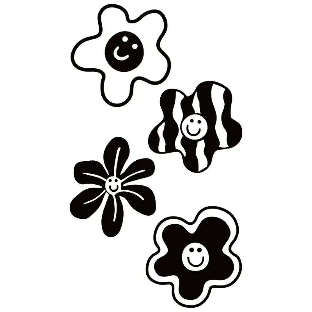Four playful smiley blooms stickers with smiling faces