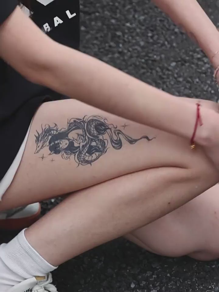 再变 龙姨草本纹身贴 中式水墨龙防 D102382