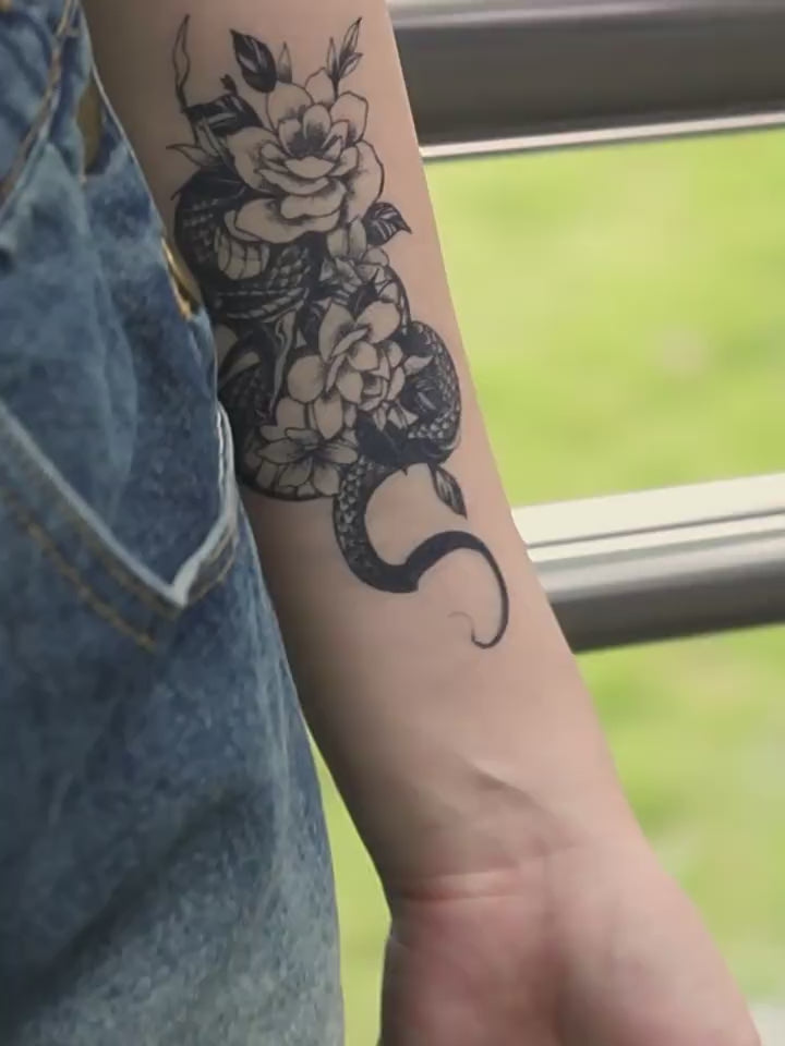 再变 素花蛇果汁草本纹身贴纸纸防水持久男女新款中式高级性感手脚腰腿