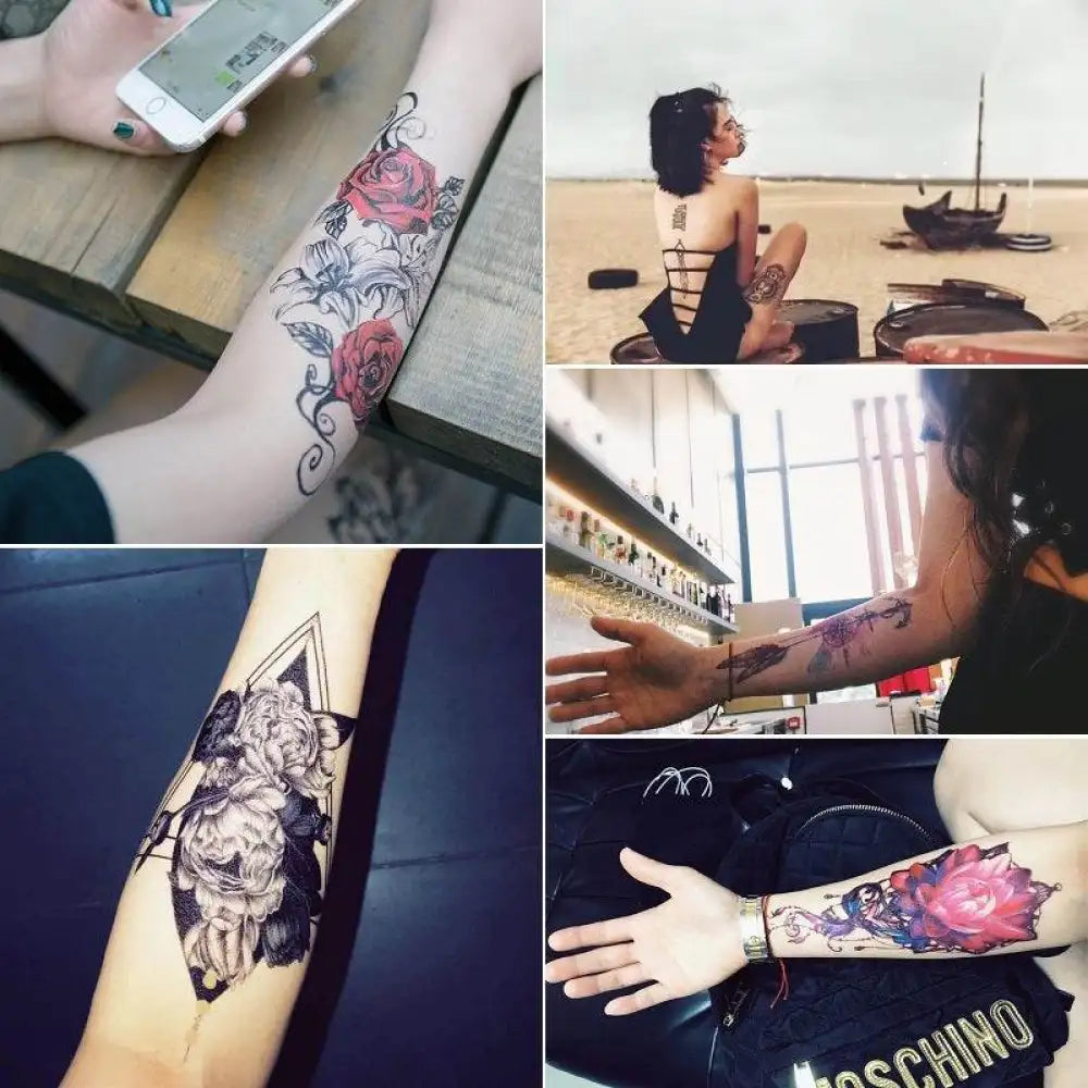 Red Rose Petals Temporary Tattoo - 11.4 x 21 cm - Jattoo