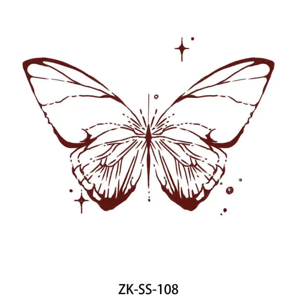 Rose Floral tattoo sticker featuring a symmetrical butterfly design with delicate wings