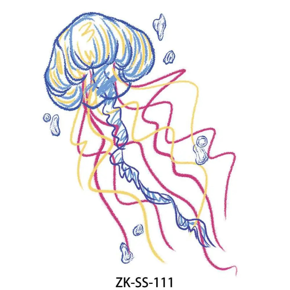 Sage Floral tattoo sticker featuring a colorful jellyfish illustration with flowing tentacles
