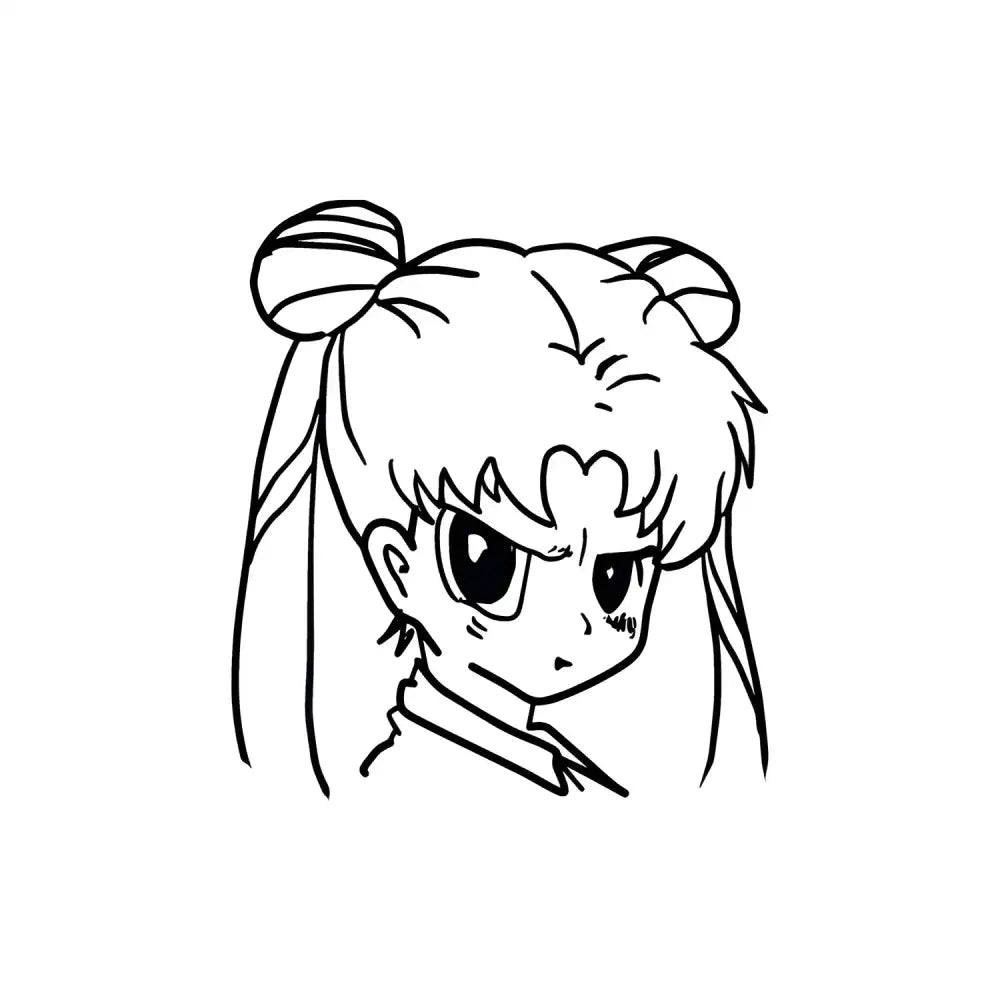 Angry Sailer Moon anime girl pigtails small tattoo sticker line art