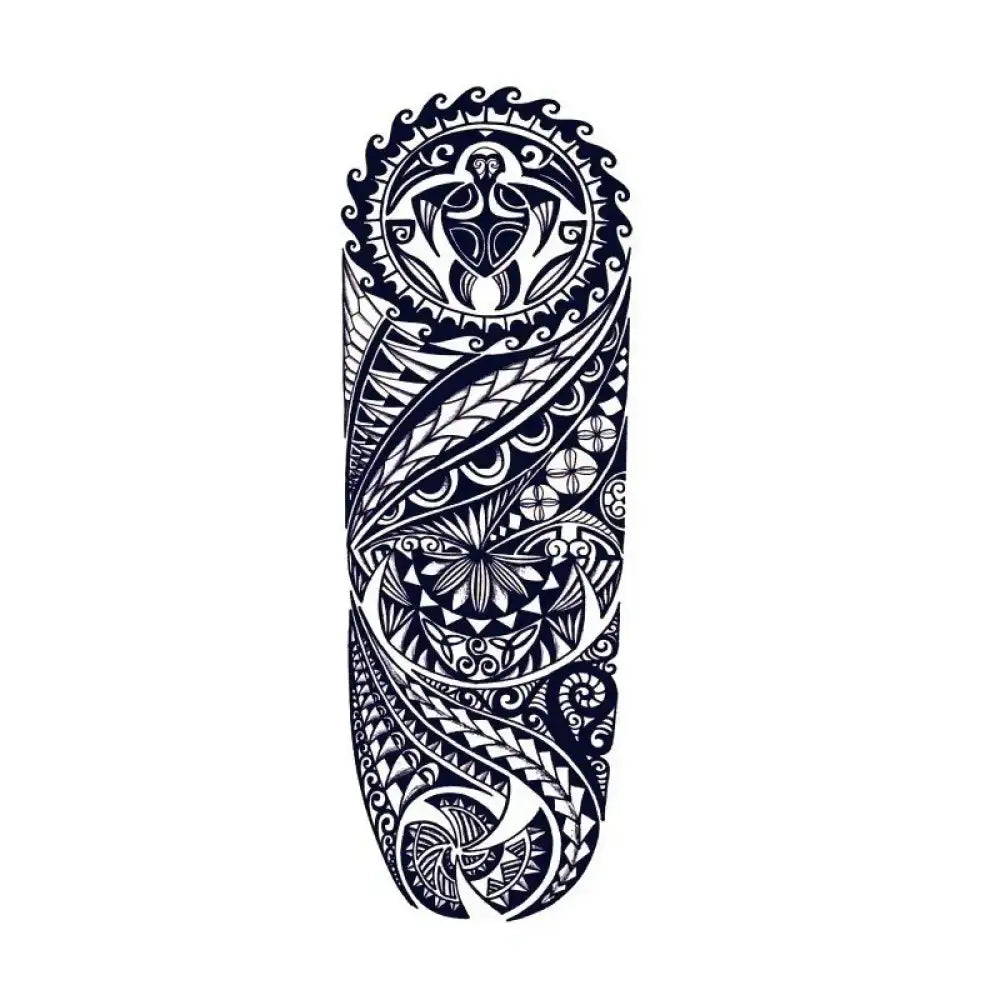 Black and white Polynesian sea turtle tattoo for Samoan Totem Sleeve 3